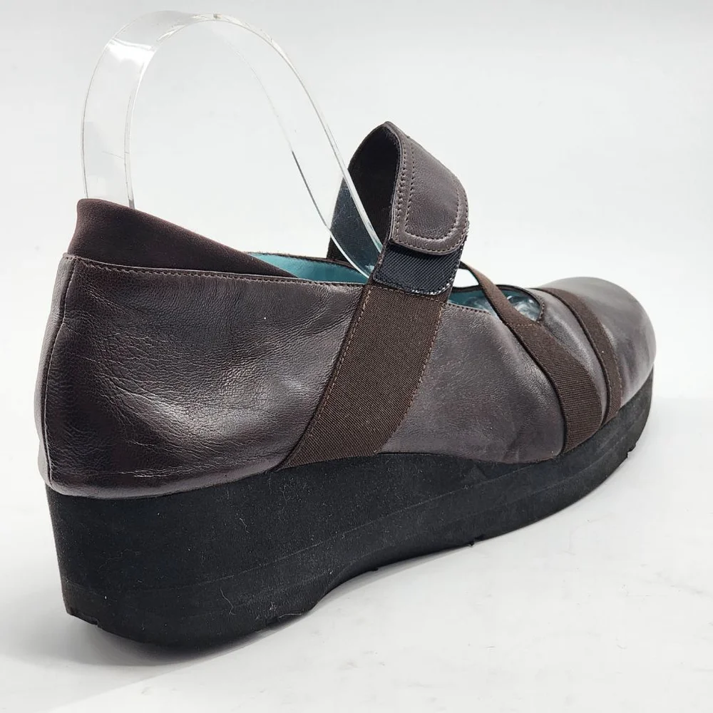 THIERRY‎ RABOTIN Lightweight Leather Wedge Mary Jane Shoes Size 39 Brown